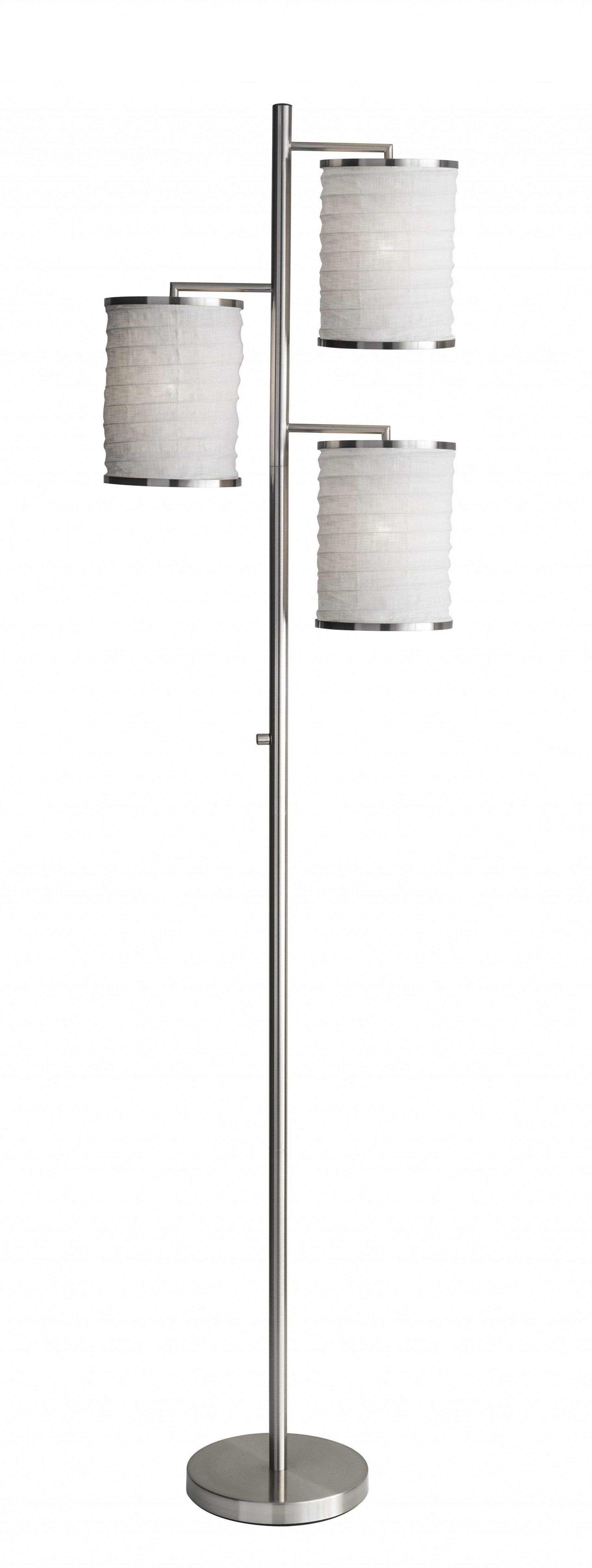 Three Light Floor Lamp Dark Bronze Finish with Off White Lanterns