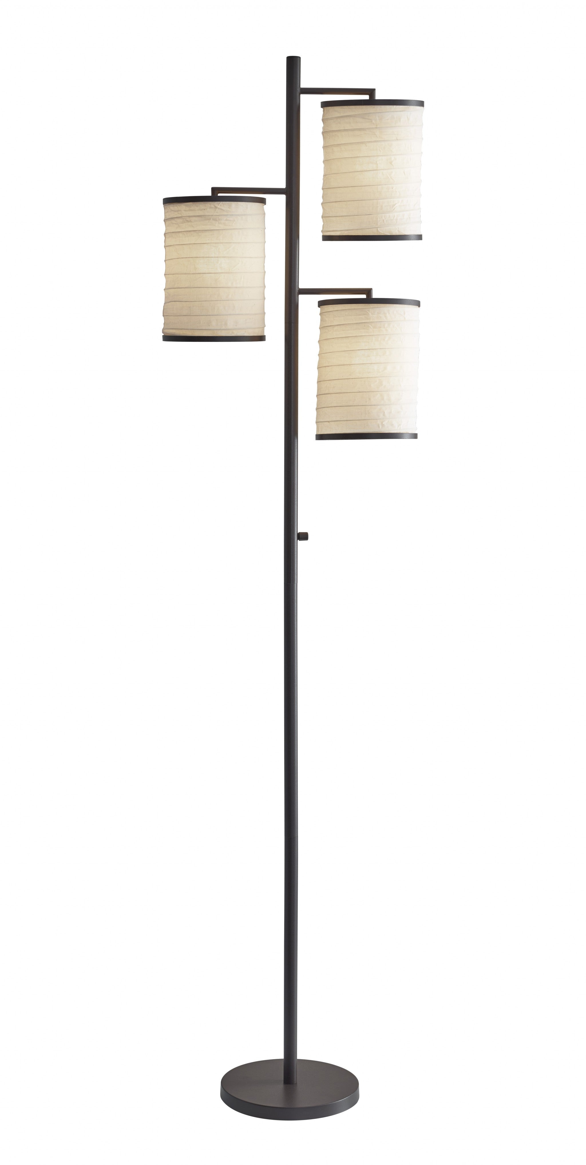 Three Light Floor Lamp Dark Bronze Finish with Off White Lanterns