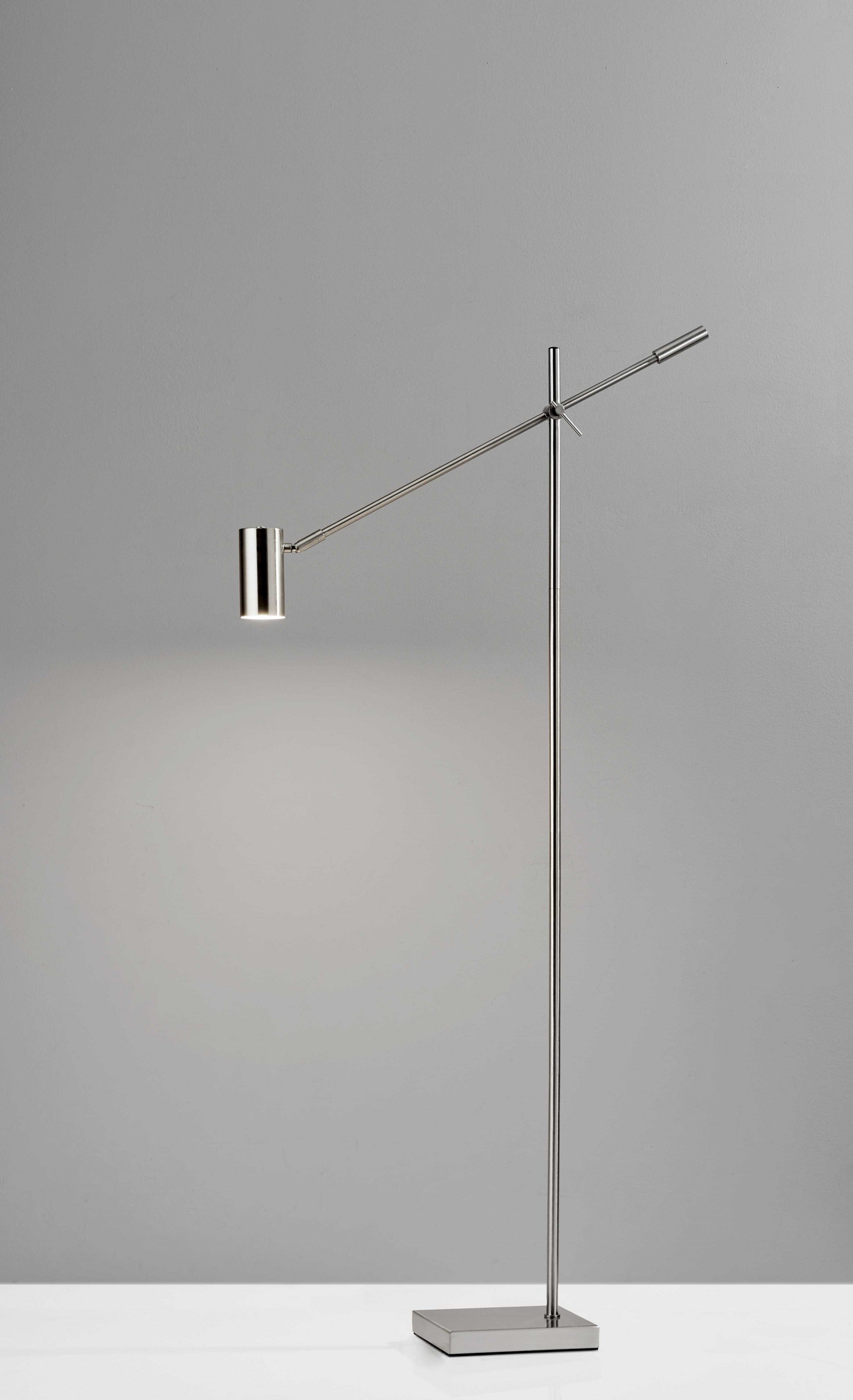 6.5" X 22.5- 30.5" X 58"- 63" Brushed Steel Metal LED Floor Lamp
