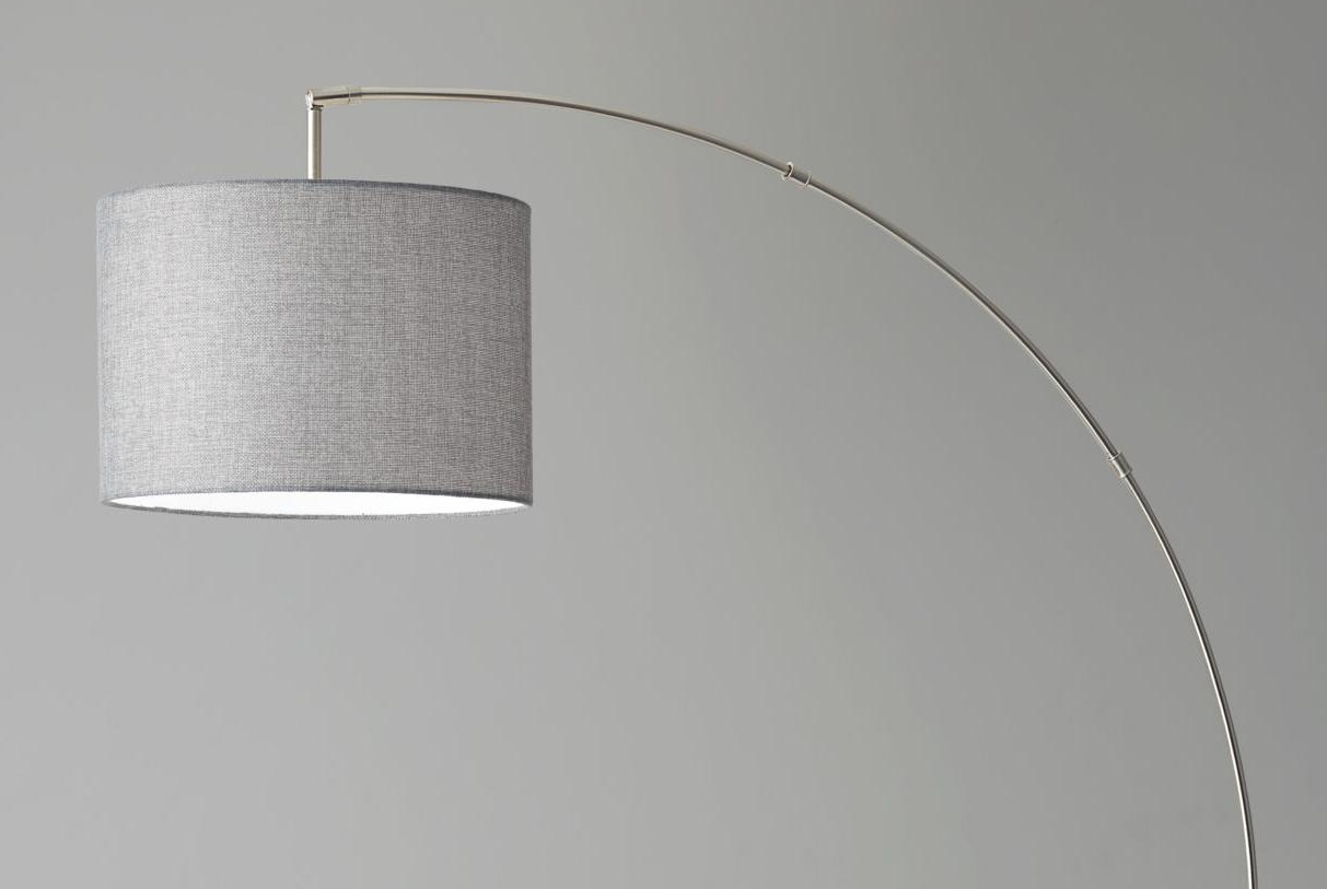 Reading Nook Floor Lamp Antique Brass Arc Arm Adjustable Off White Fabric Shade