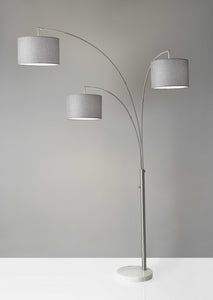 35" X 52" X 74" Brushed Steel Metal 3-Arm Arc Lamp