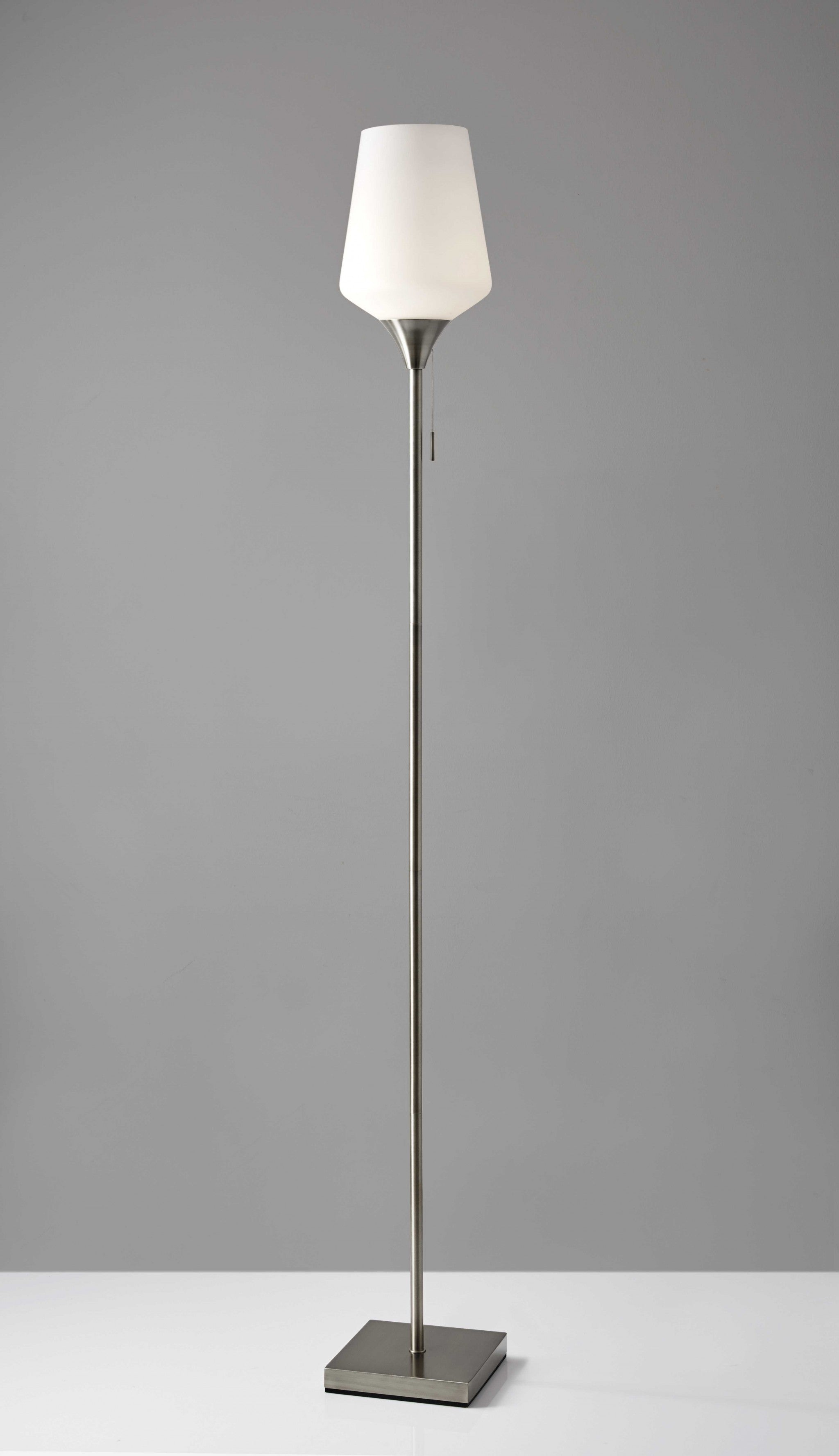 Brass Metal Floor Lamp with White Opal Wine Glass Shade