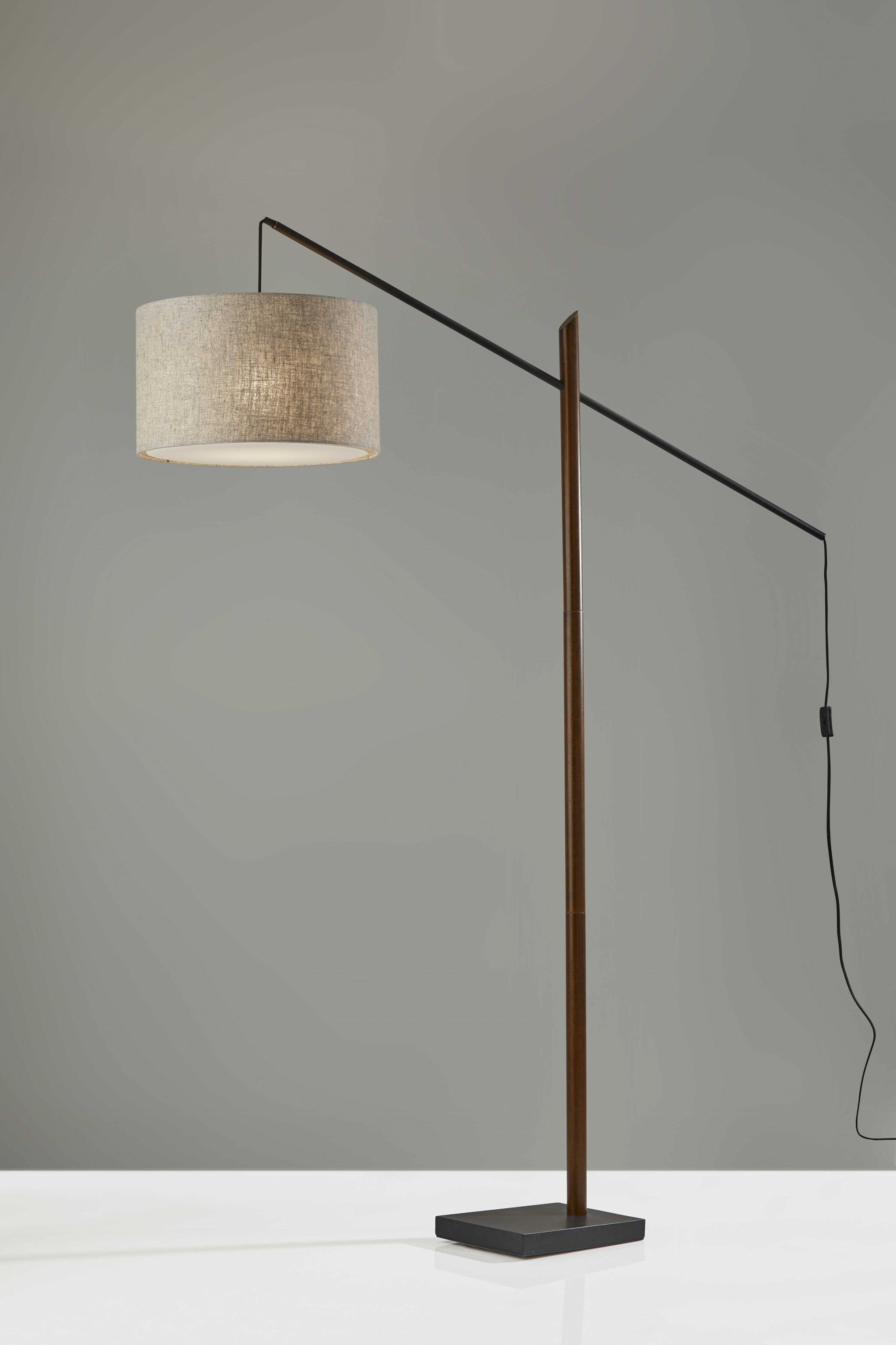 Sculptural Wood Floor Lamp with Adjustable Black Metal Arm