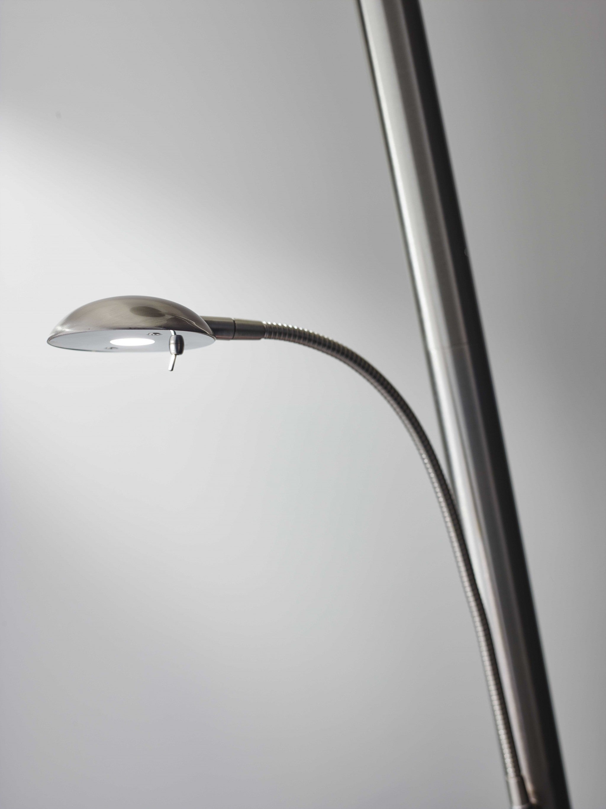 Brushed Steel Metal with Wide Disc Shade Torchiere Plus Task Light Floor Lamp