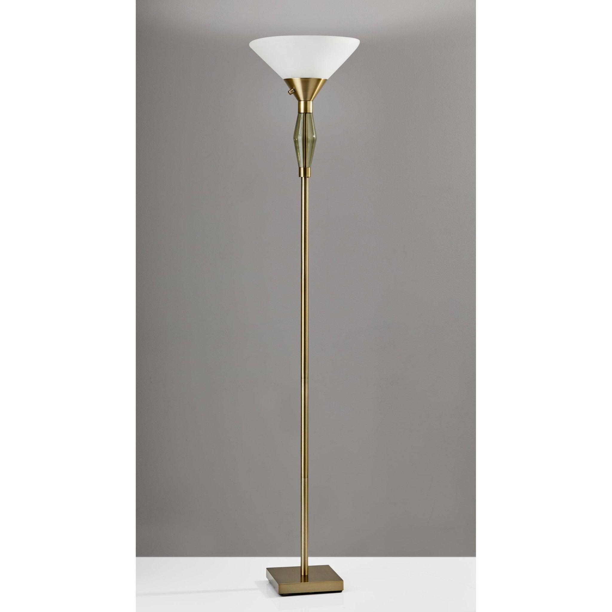 Green Glass Bauble Torchiere Floor Lamp in Burnished Brass Finish