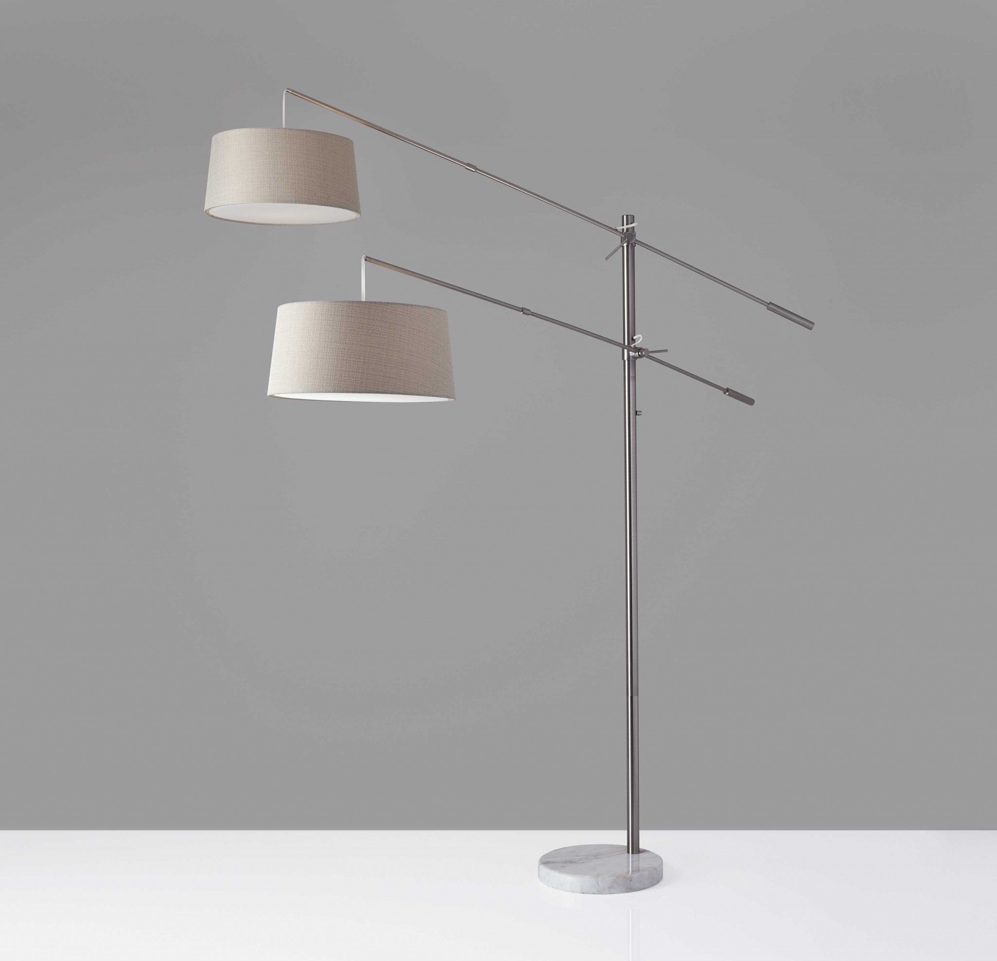 77" X 75"  X 78-102" Brushed Steel Metal Two-Arm Arc Lamp