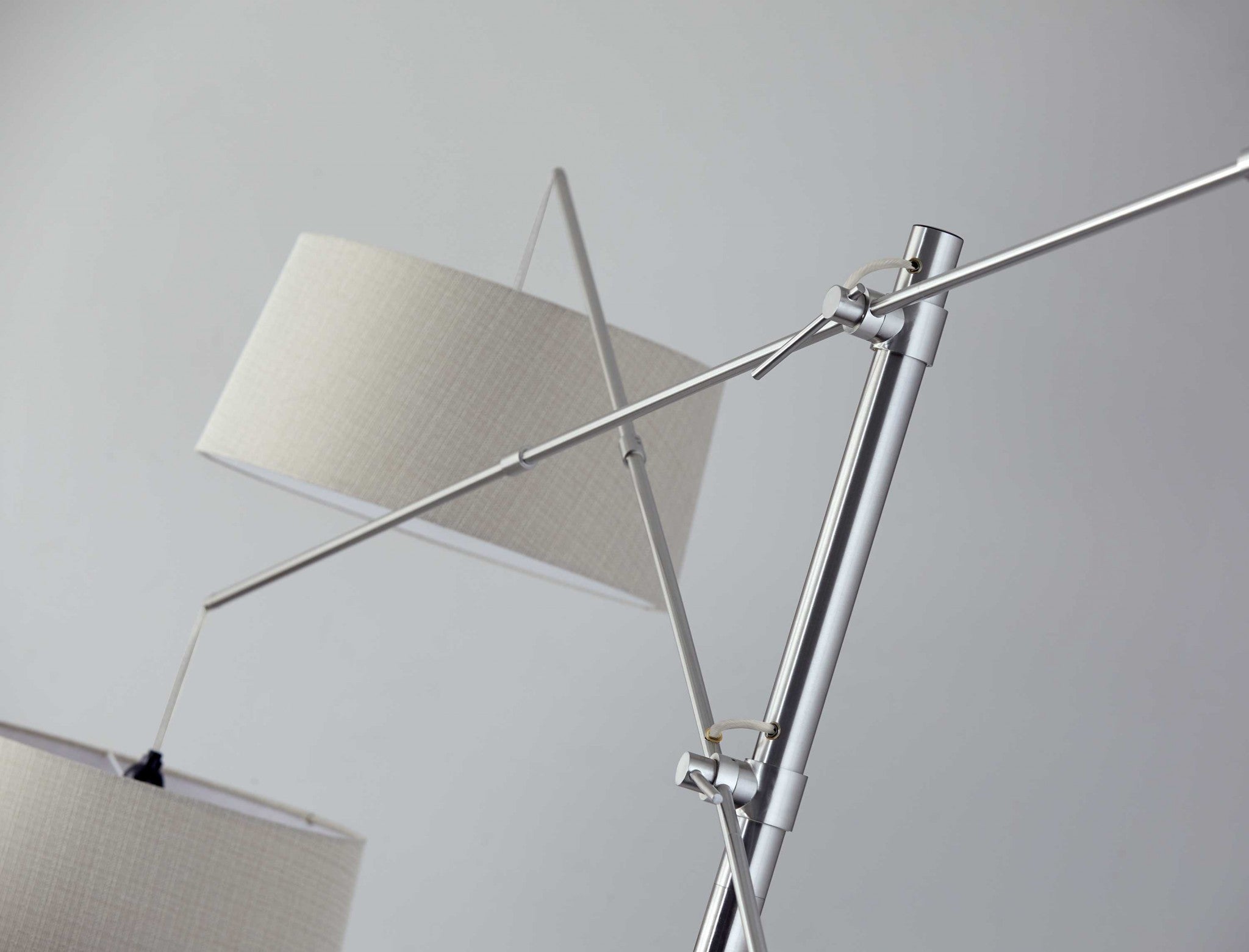 77" X 75"  X 78-102" Brushed Steel Metal Two-Arm Arc Lamp