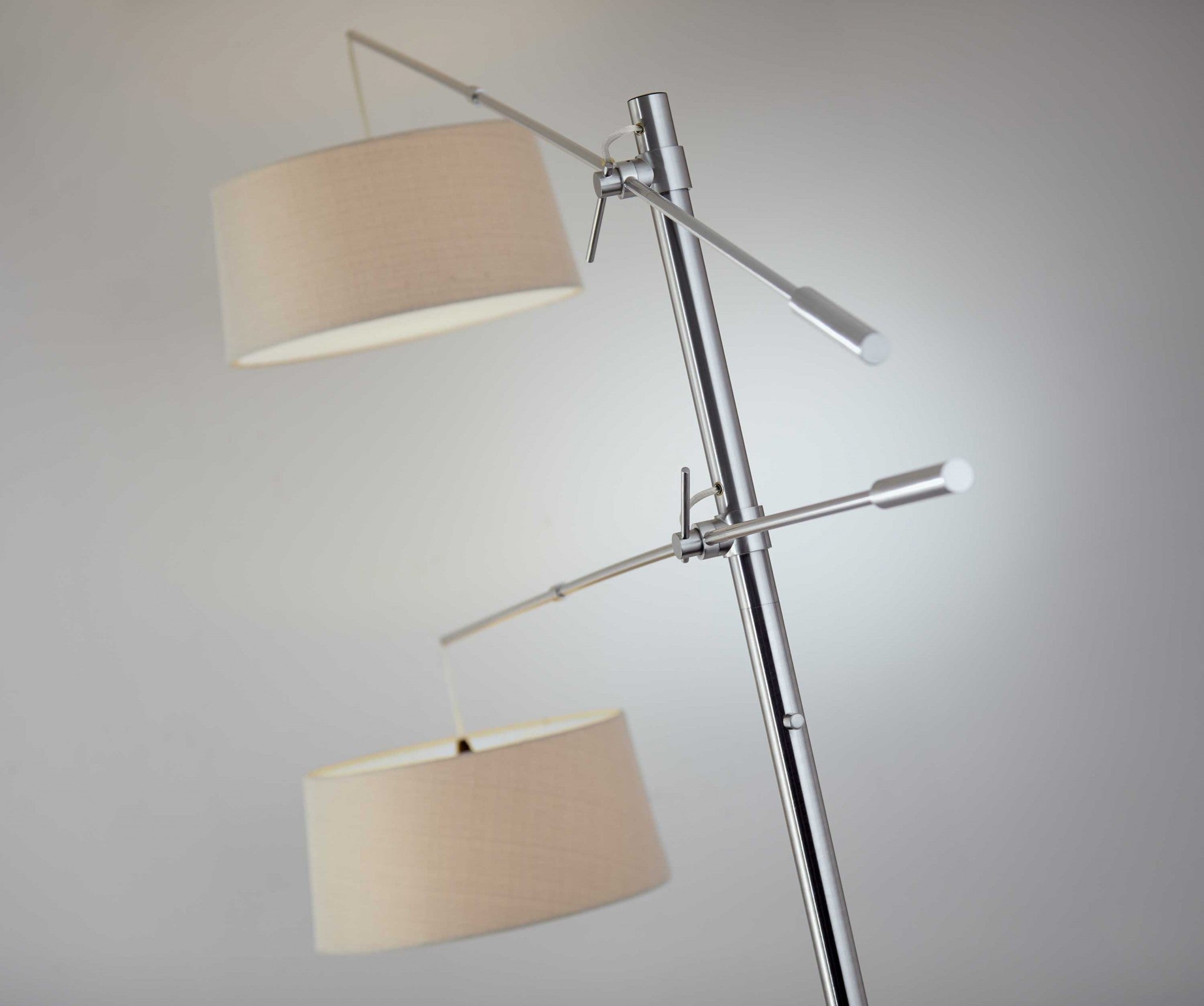 77" X 75"  X 78-102" Brushed Steel Metal Two-Arm Arc Lamp