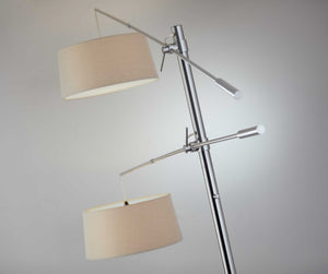 77" X 75"  X 78-102" Brushed Steel Metal Two-Arm Arc Lamp