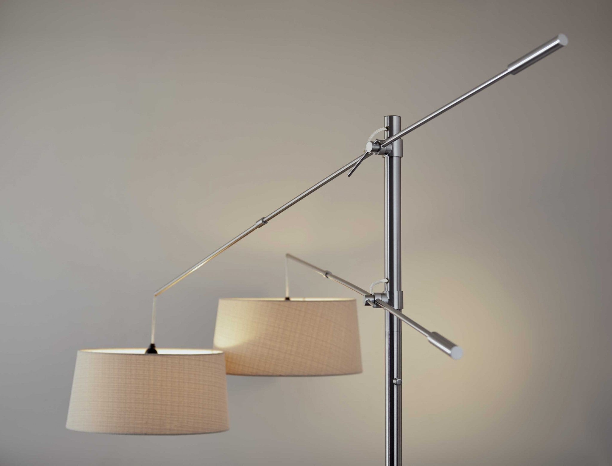 77" X 75"  X 78-102" Brushed Steel Metal Two-Arm Arc Lamp