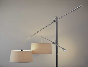 77" X 75"  X 78-102" Brushed Steel Metal Two-Arm Arc Lamp