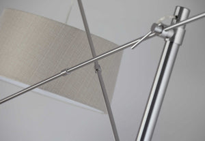 77" X 75"  X 78-102" Brushed Steel Metal Two-Arm Arc Lamp