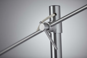 77" X 75"  X 78-102" Brushed Steel Metal Two-Arm Arc Lamp