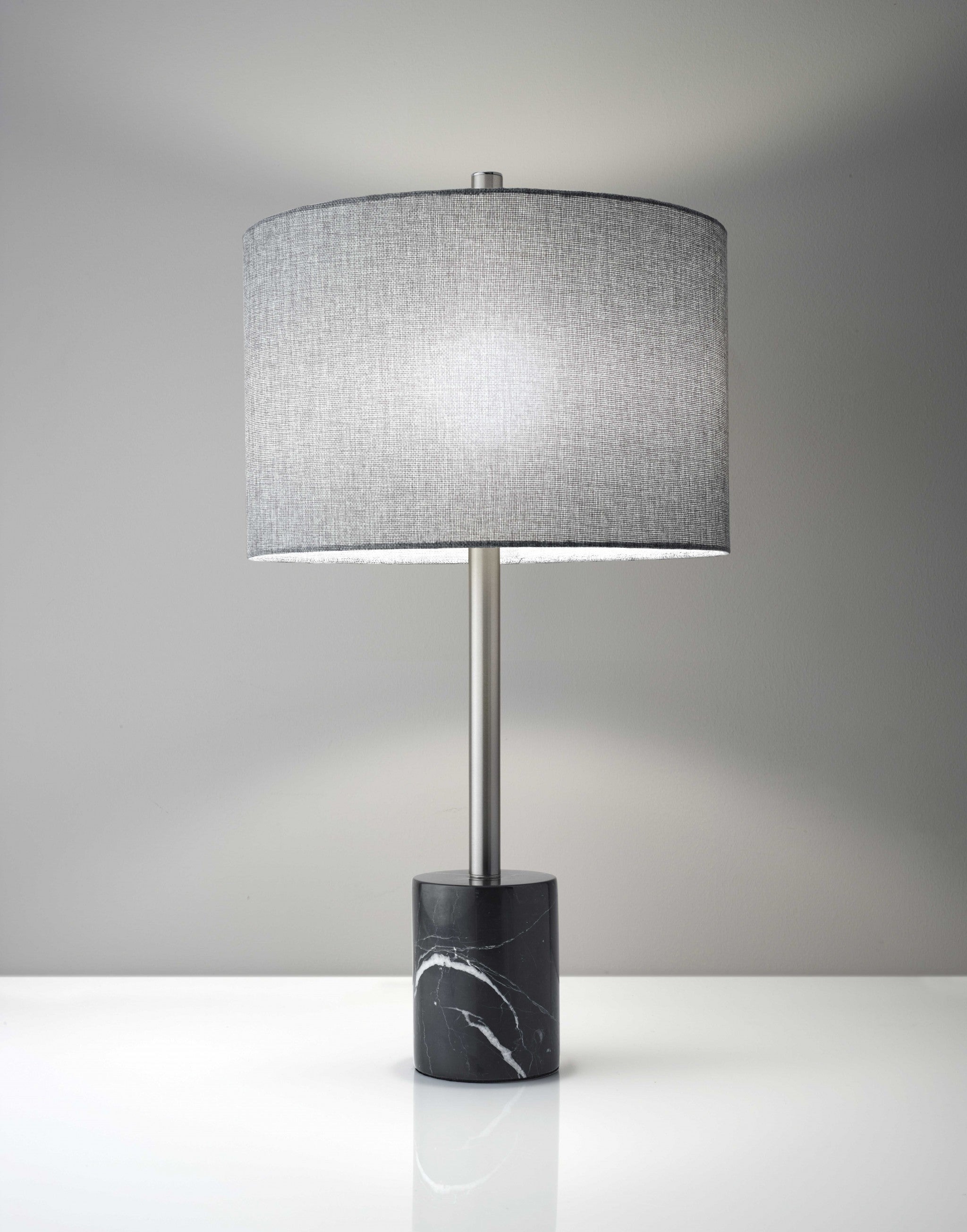 15" X 15" X 28" Brushed Steel Marble Table Lamp