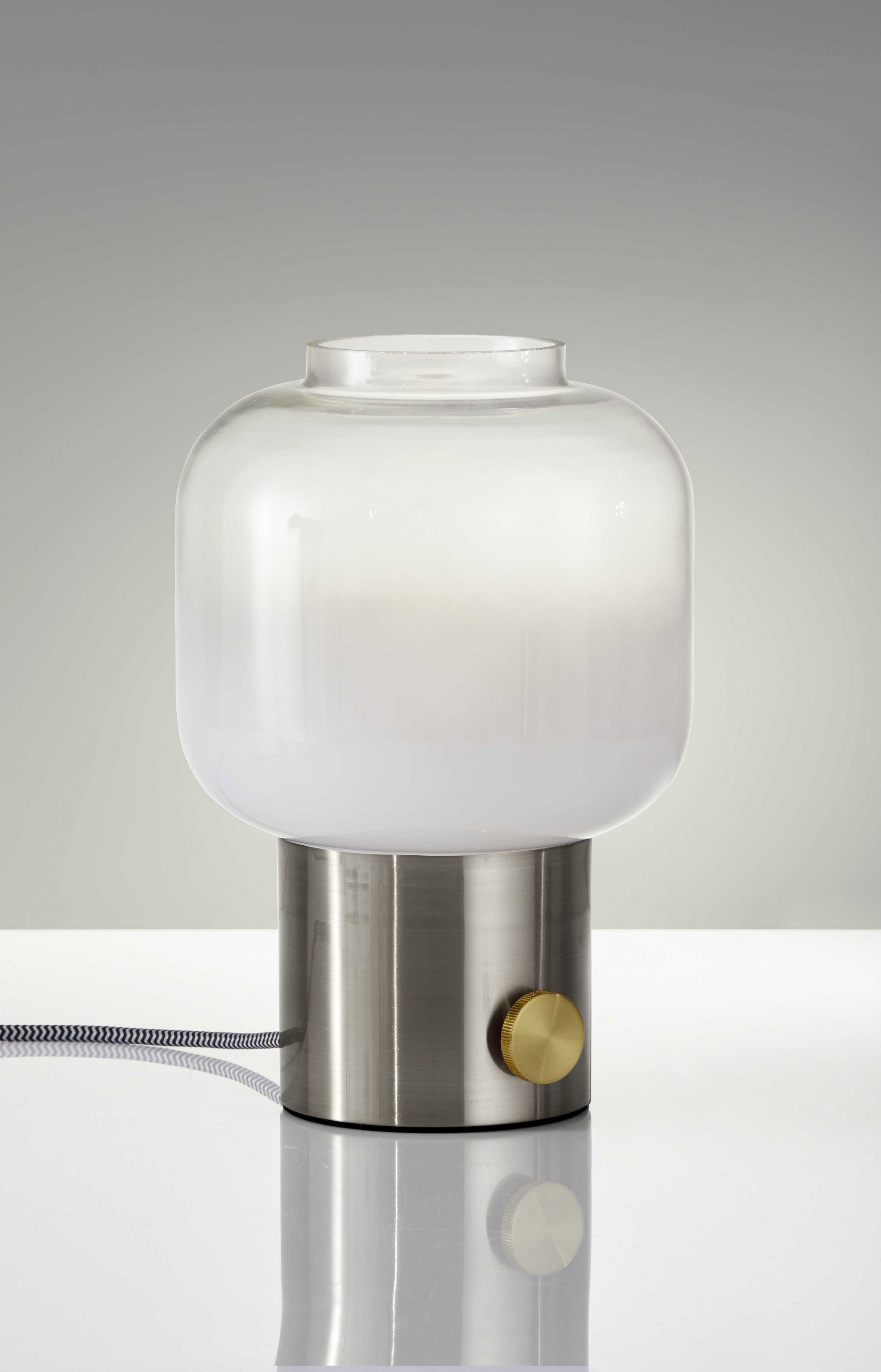 8" X 8" X 12" Brushed Steel Glass Table Lamp