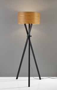 19.5" X 19.5" X 62" Black Wood Metal Floor Lamp