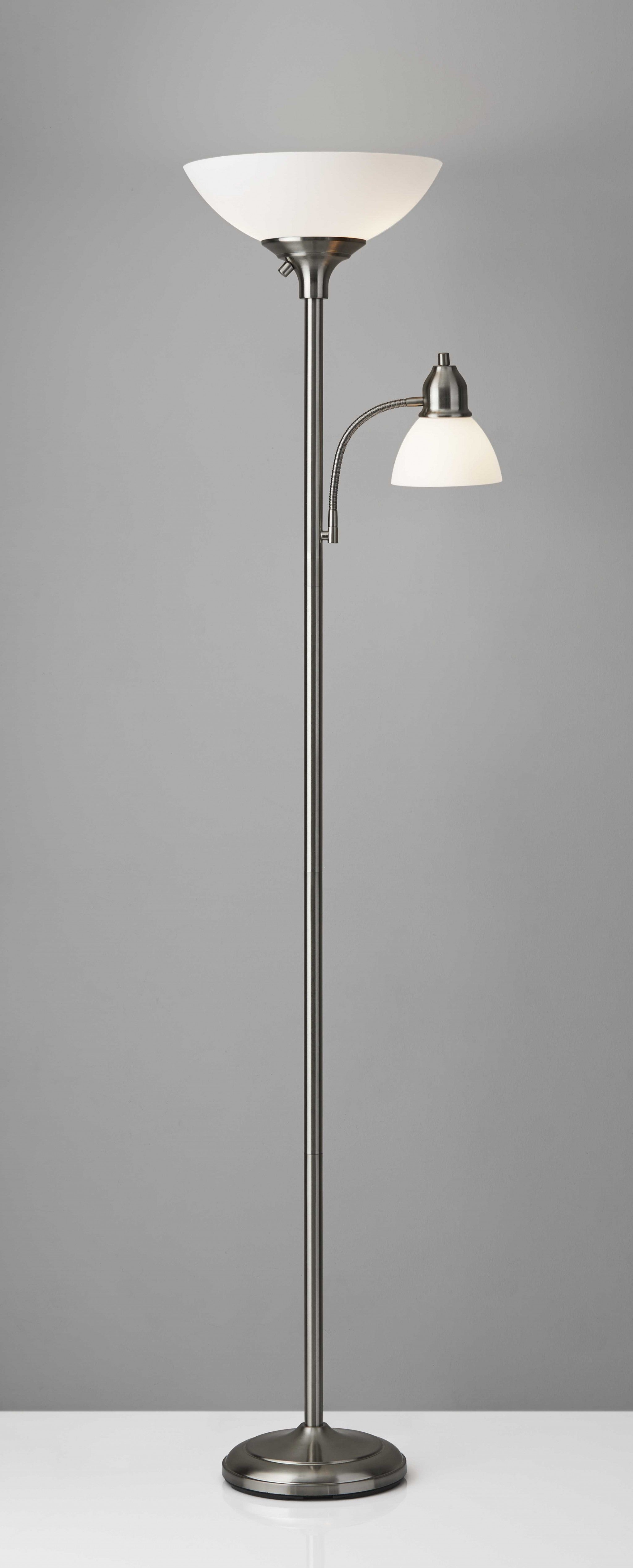 21" X 13.75" X 71" Brushed steel Metal 300W Combo Torchiere