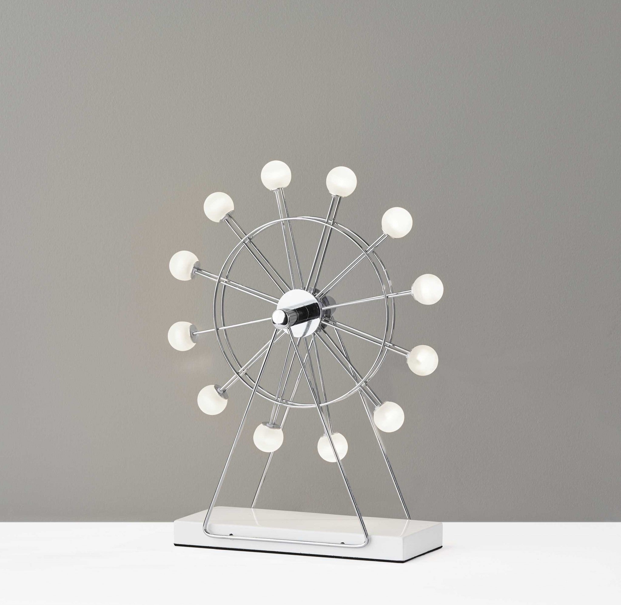 12" X 4" X 15.25" Chrome Metal Small LED Ferris Wheel Lamp