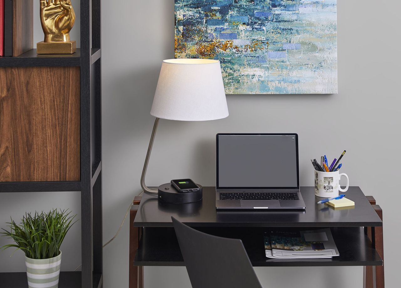 11" X 12" X 19" Brushed steel Metal Table Lamp