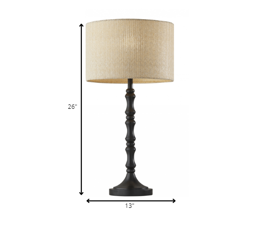 Black Natural Boho Turned Base Table Lamp