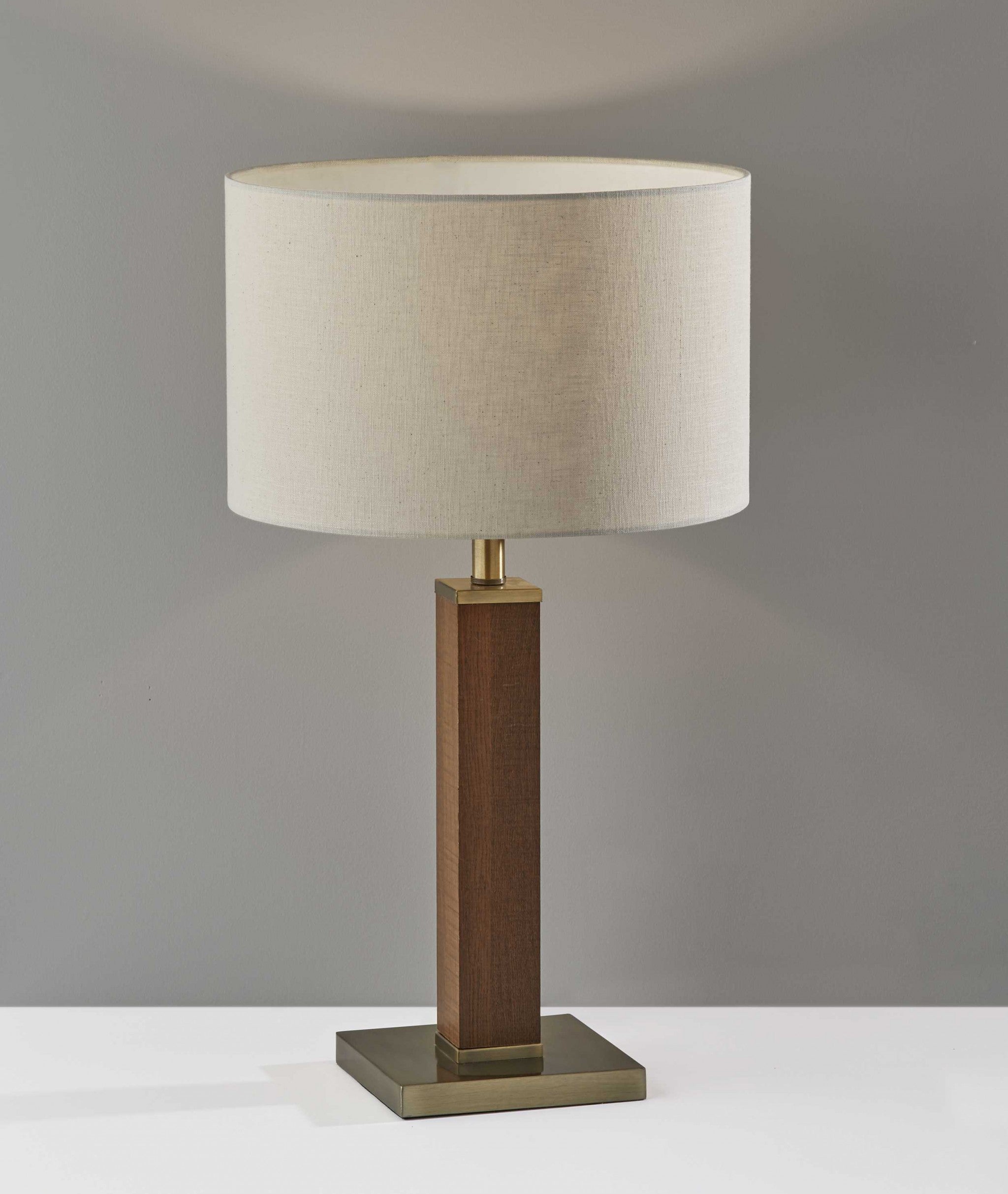 15.5" X 15.5" X 27.75" Antique Brass  Wood Table Lamp