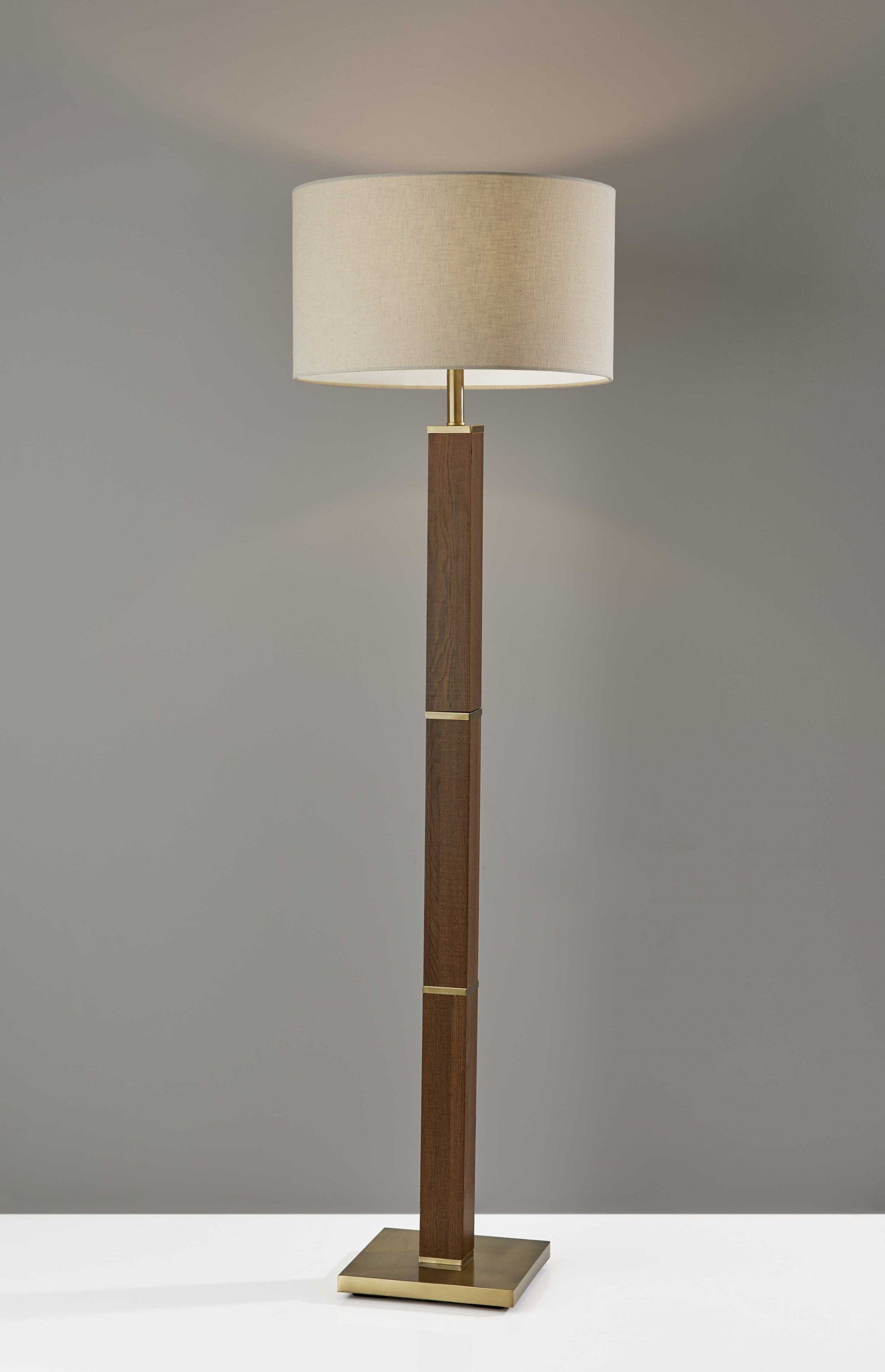 18" X 18" X 61.5" Antique Brass  Wood Floor Lamp