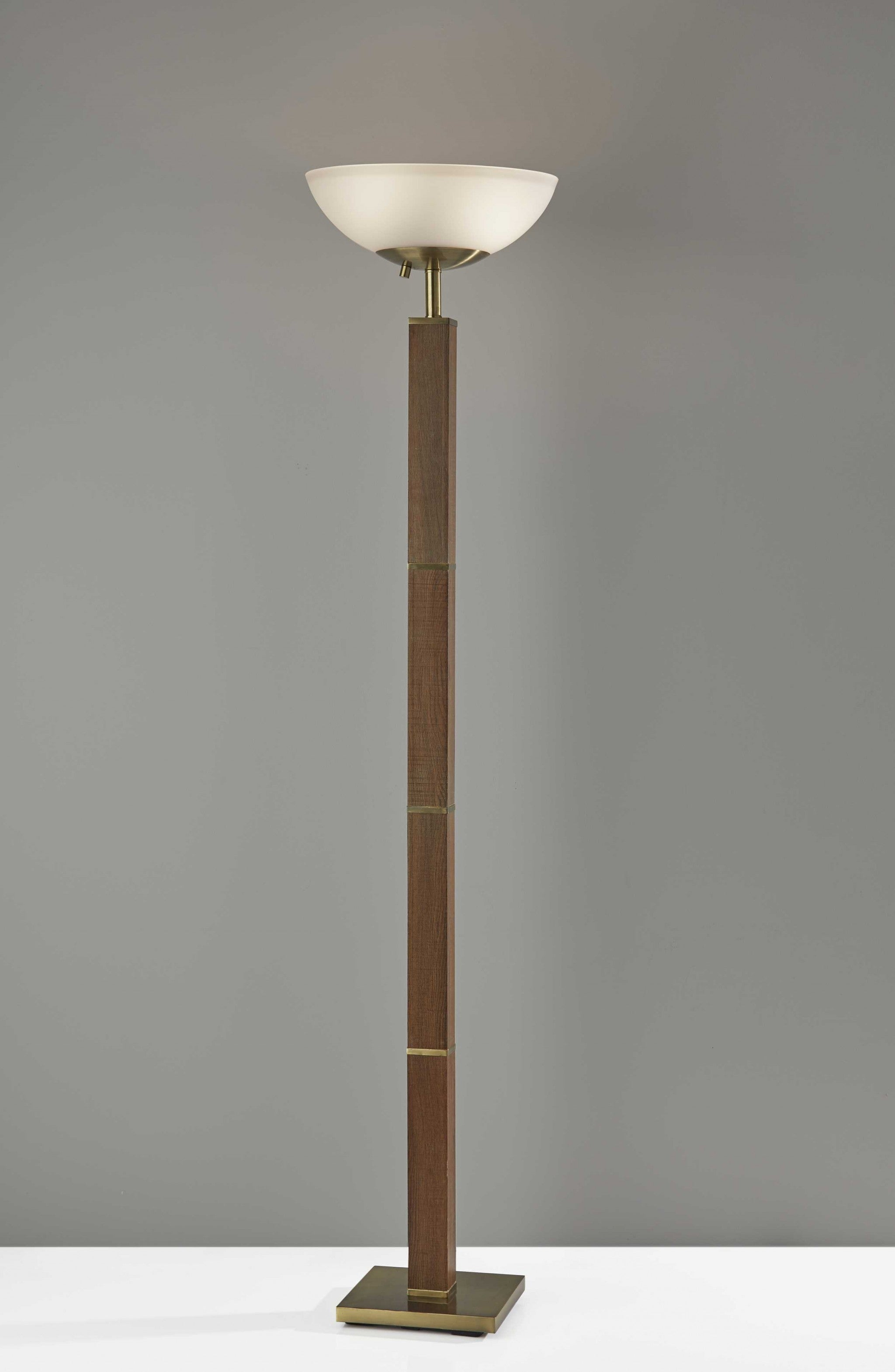 Antique Brass Wood Deco Torchiere