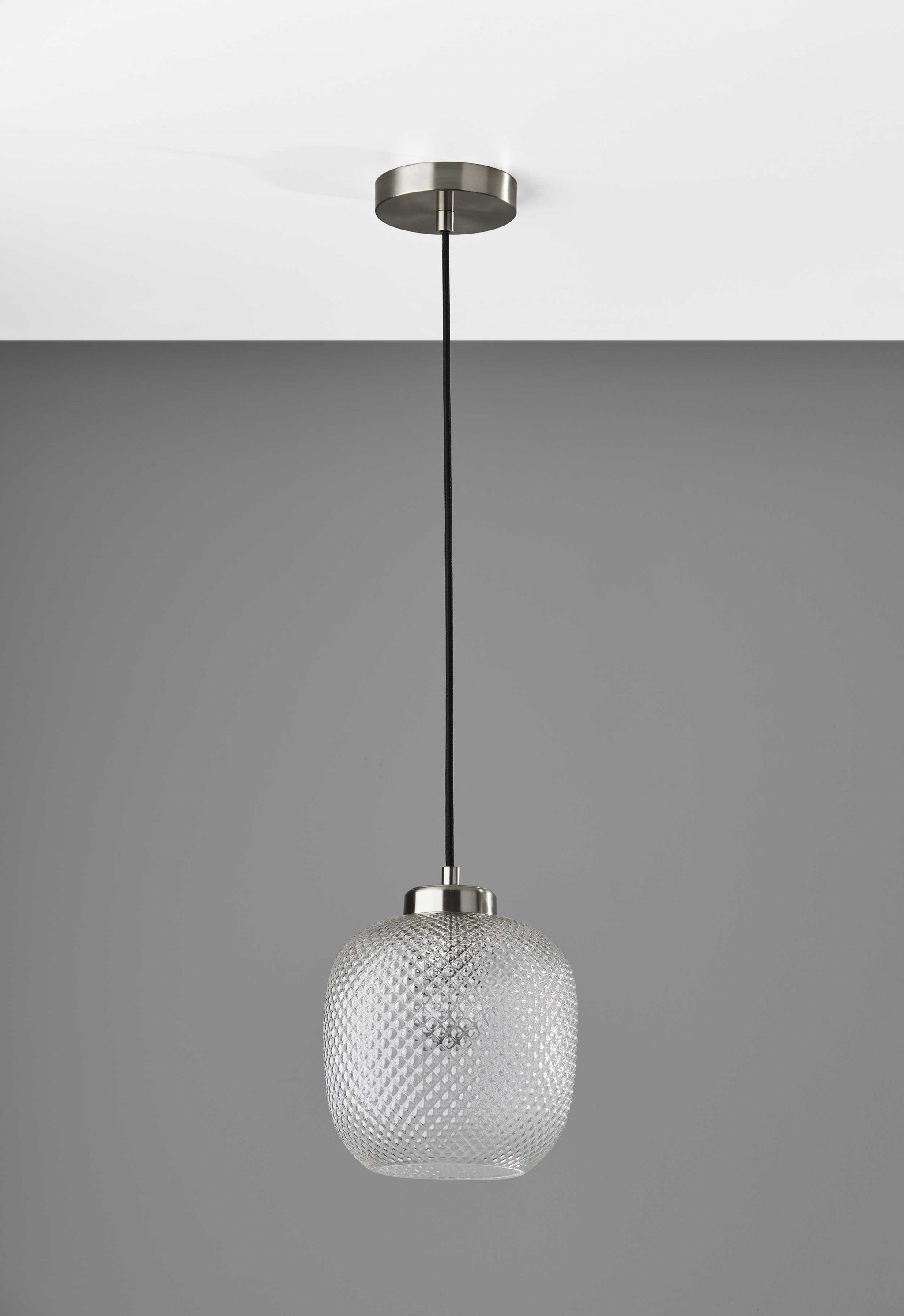 8.625" X 8.625" X 10.5" Brushed steel Glass Metal Pendant