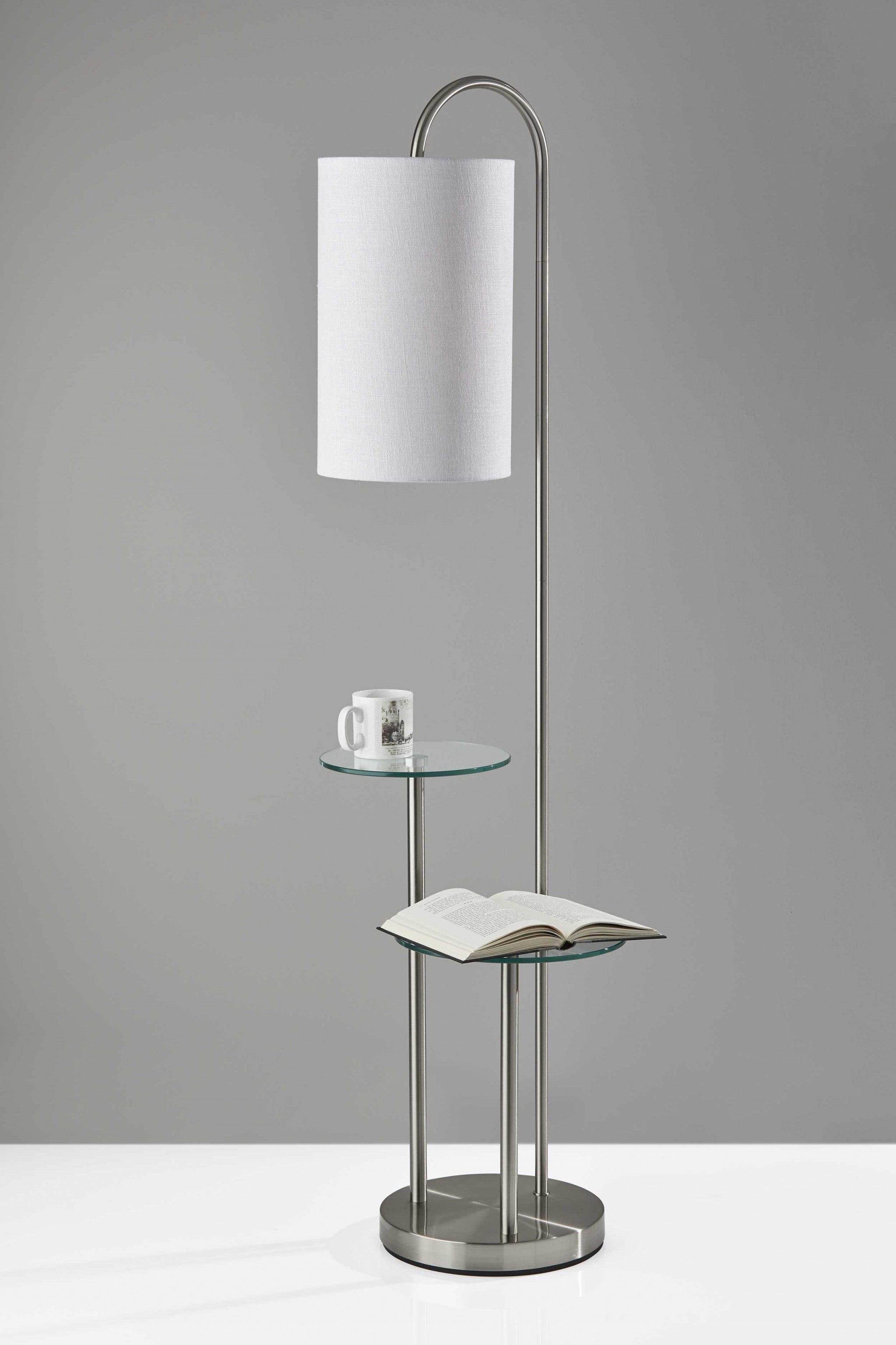 20" X 13" X 66" Brushed steel Metal Glass Shelf Floor Lamp