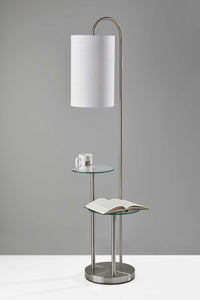 20" X 13" X 66" Brushed steel Metal Glass Shelf Floor Lamp