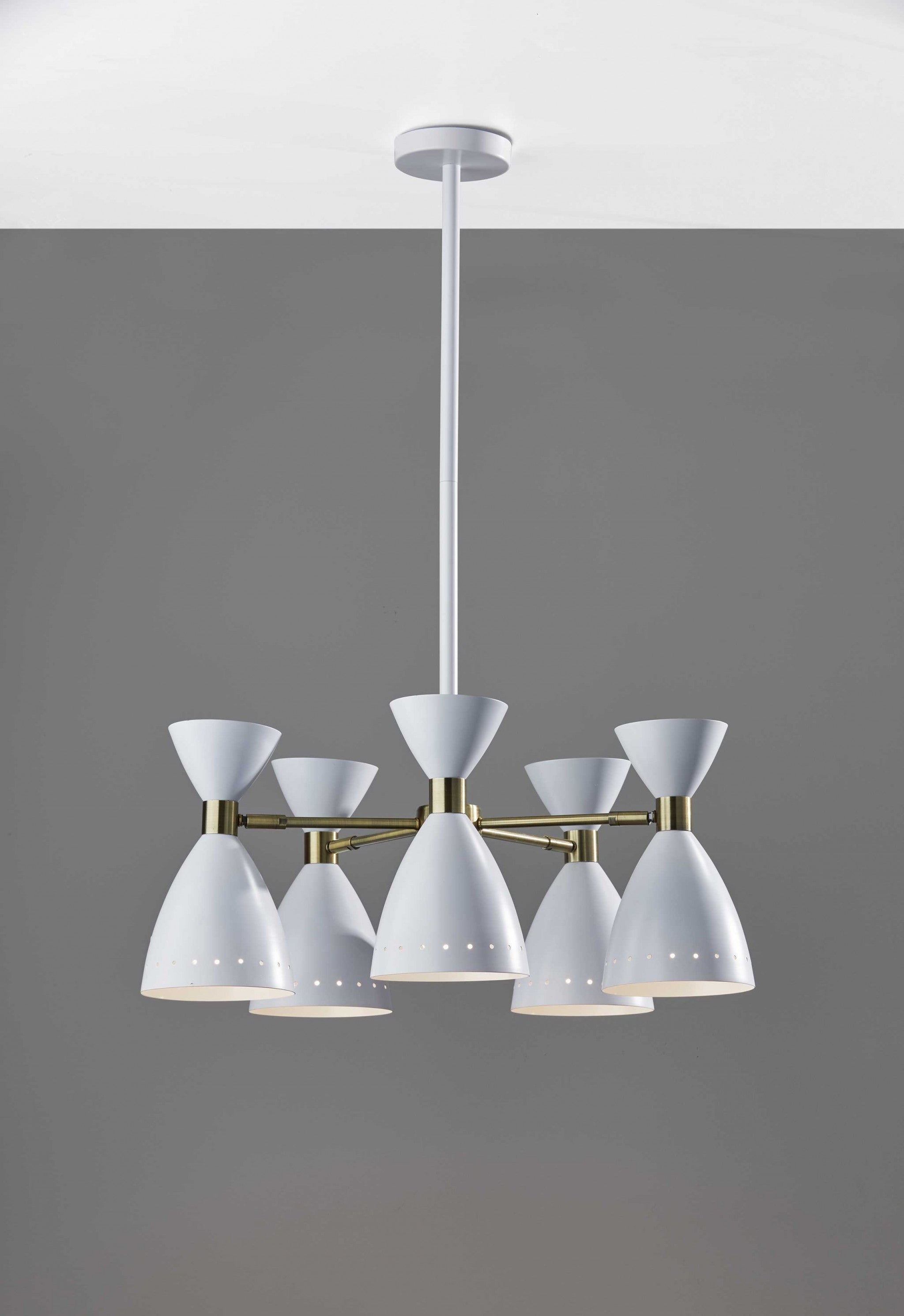 34"  X 34"  X 36.25" White Metal 5-Head Pendant