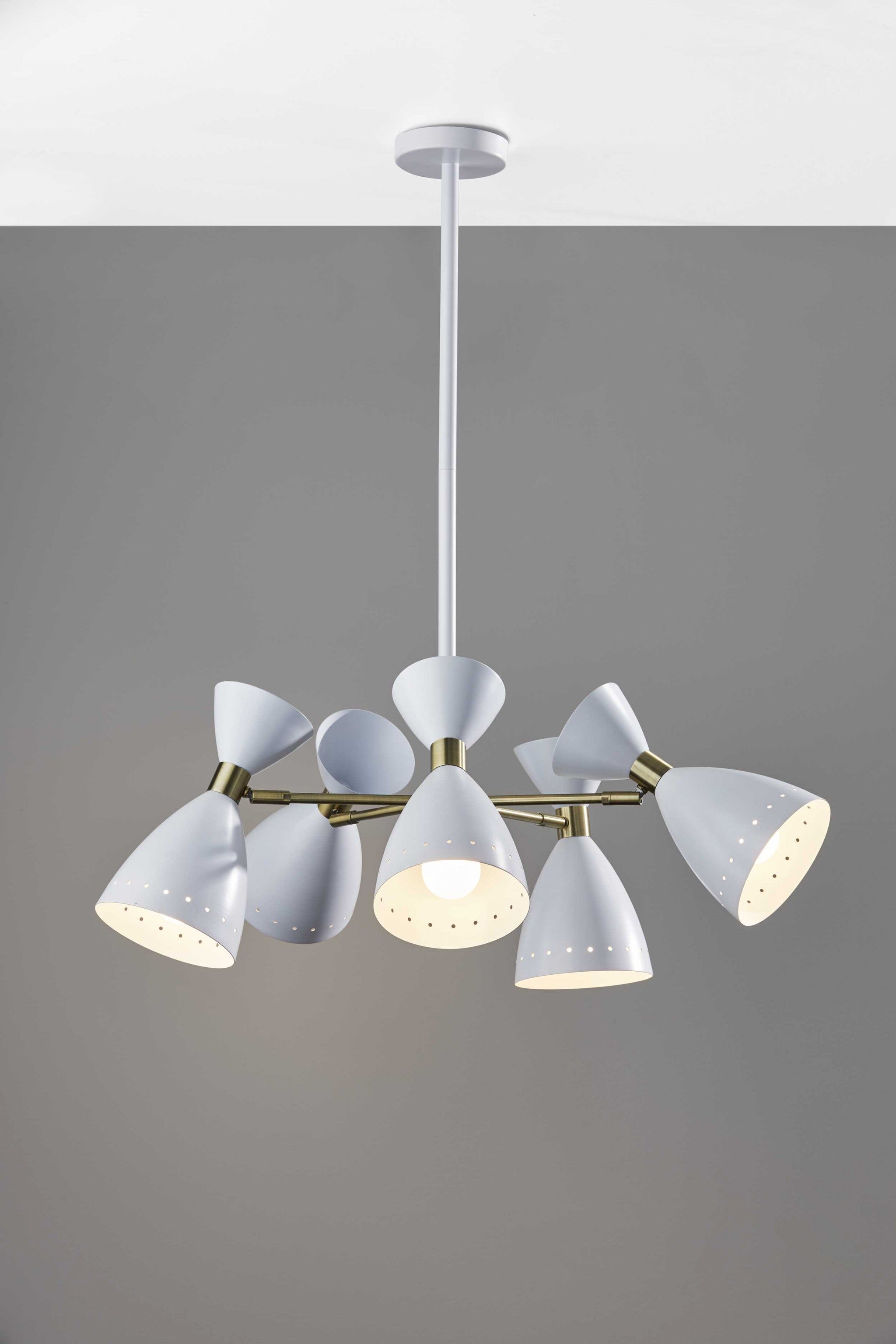 34"  X 34"  X 36.25" White Metal 5-Head Pendant