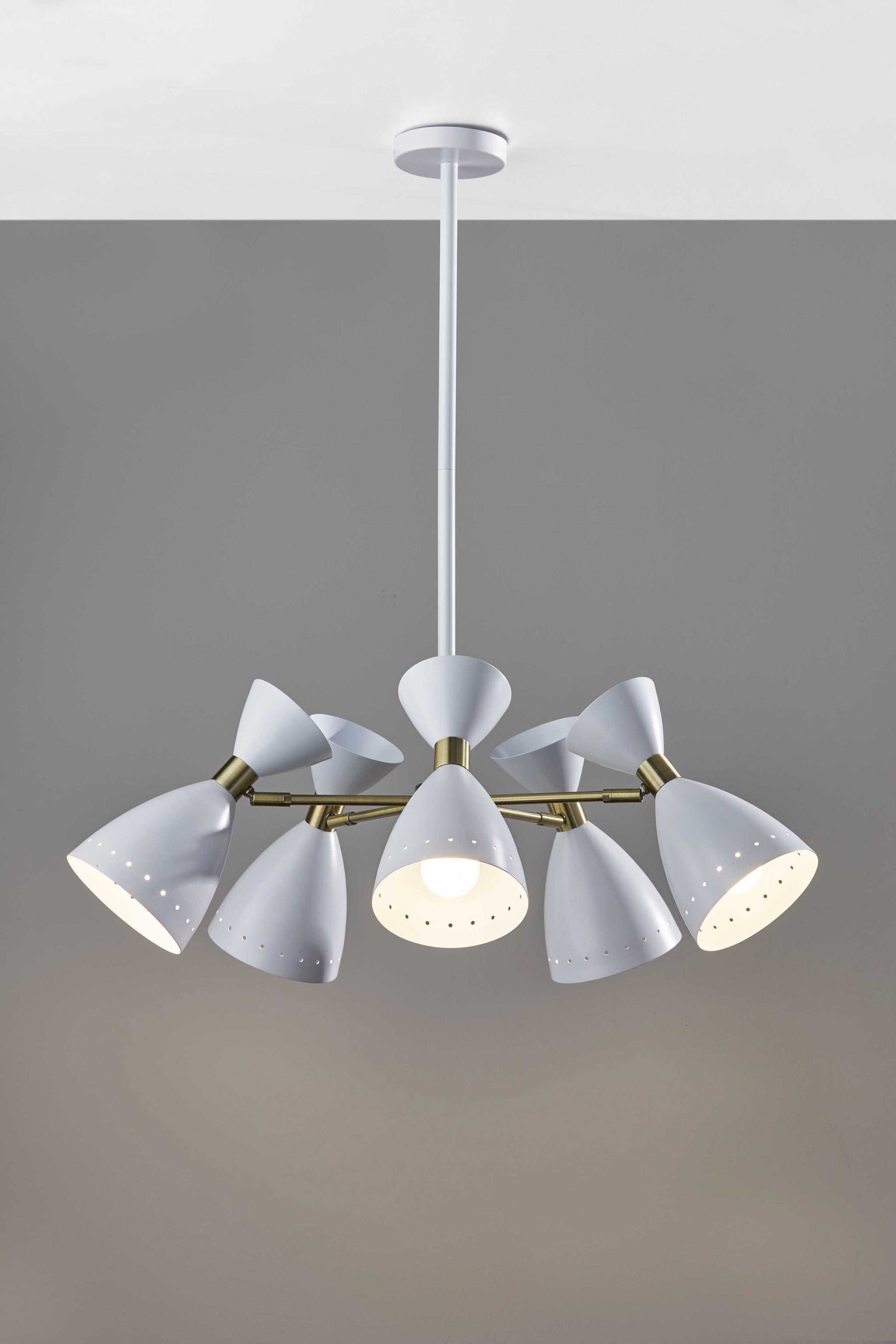 34"  X 34"  X 36.25" White Metal 5-Head Pendant