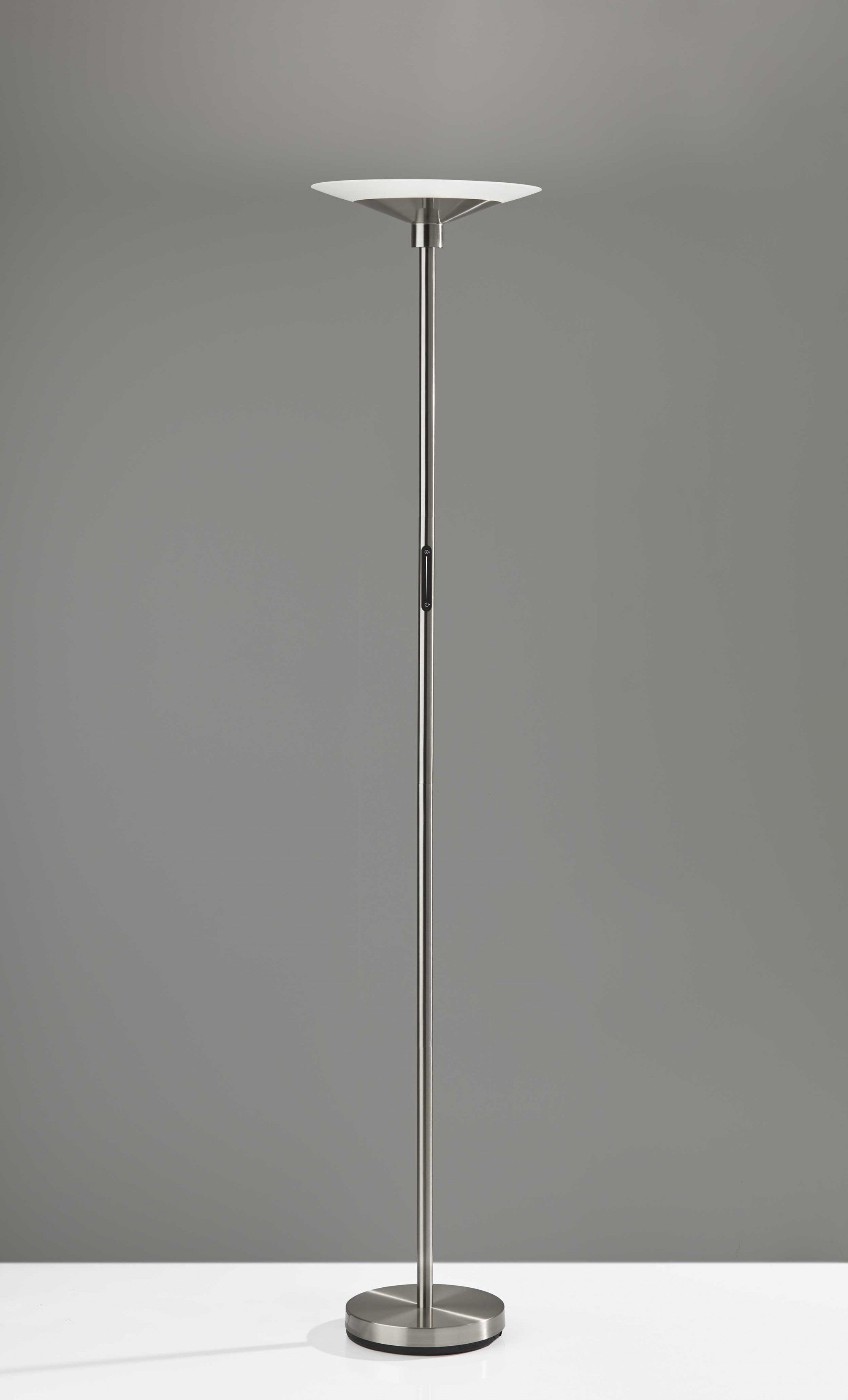 Modern Discus Brushed Steel Metal LED Torchiere