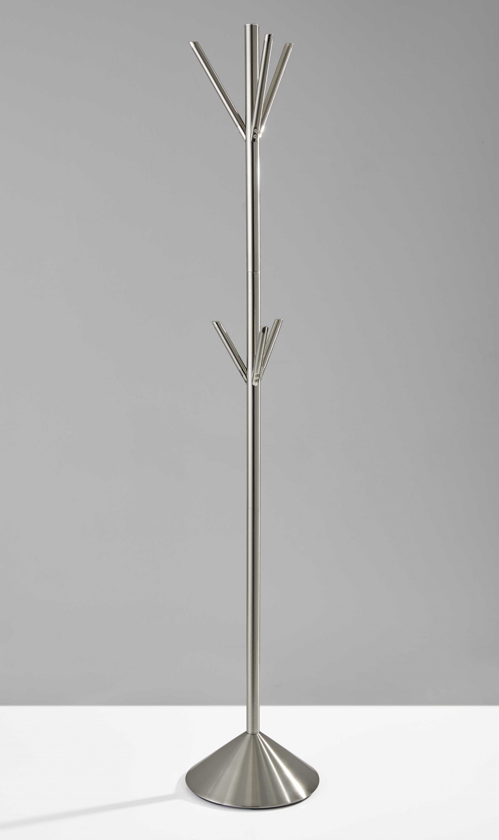 12" X 68" Brushed Steel Brushed steel pyramid Coat Rack