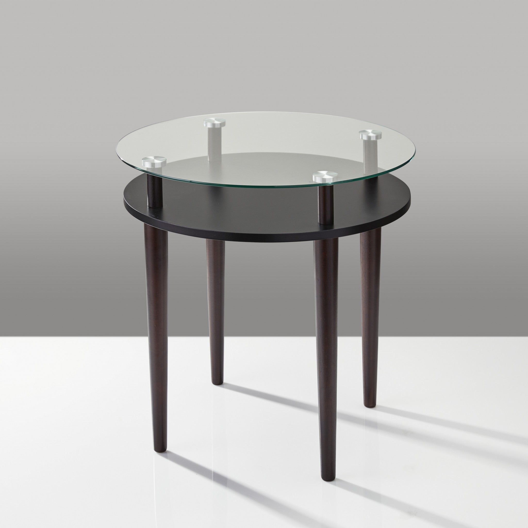 Modern Round Black and Glass Side End Table