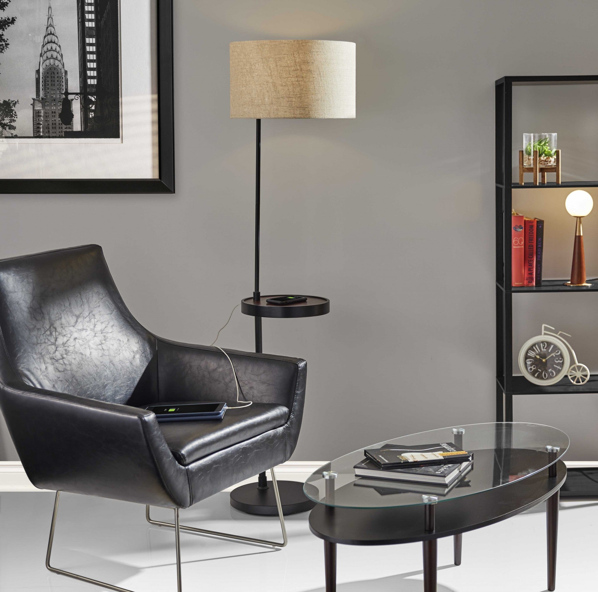 Modern Oval Black and Glass Cofee Table
