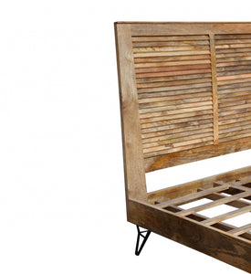 60" X 80" X 61" Natural/Black Iron Wood Queen Size Bed