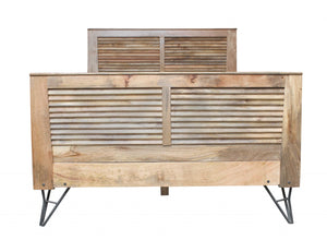 60" X 80" X 61" Natural/Black Iron Wood Queen Size Bed