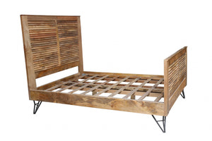 60" X 80" X 61" Natural/Black Iron Wood Queen Size Bed