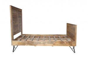 60" X 80" X 61" Natural/Black Iron Wood Queen Size Bed