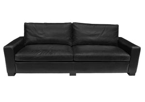 42" X 96" X 34" Black Full Leather Sofa 3 Seater