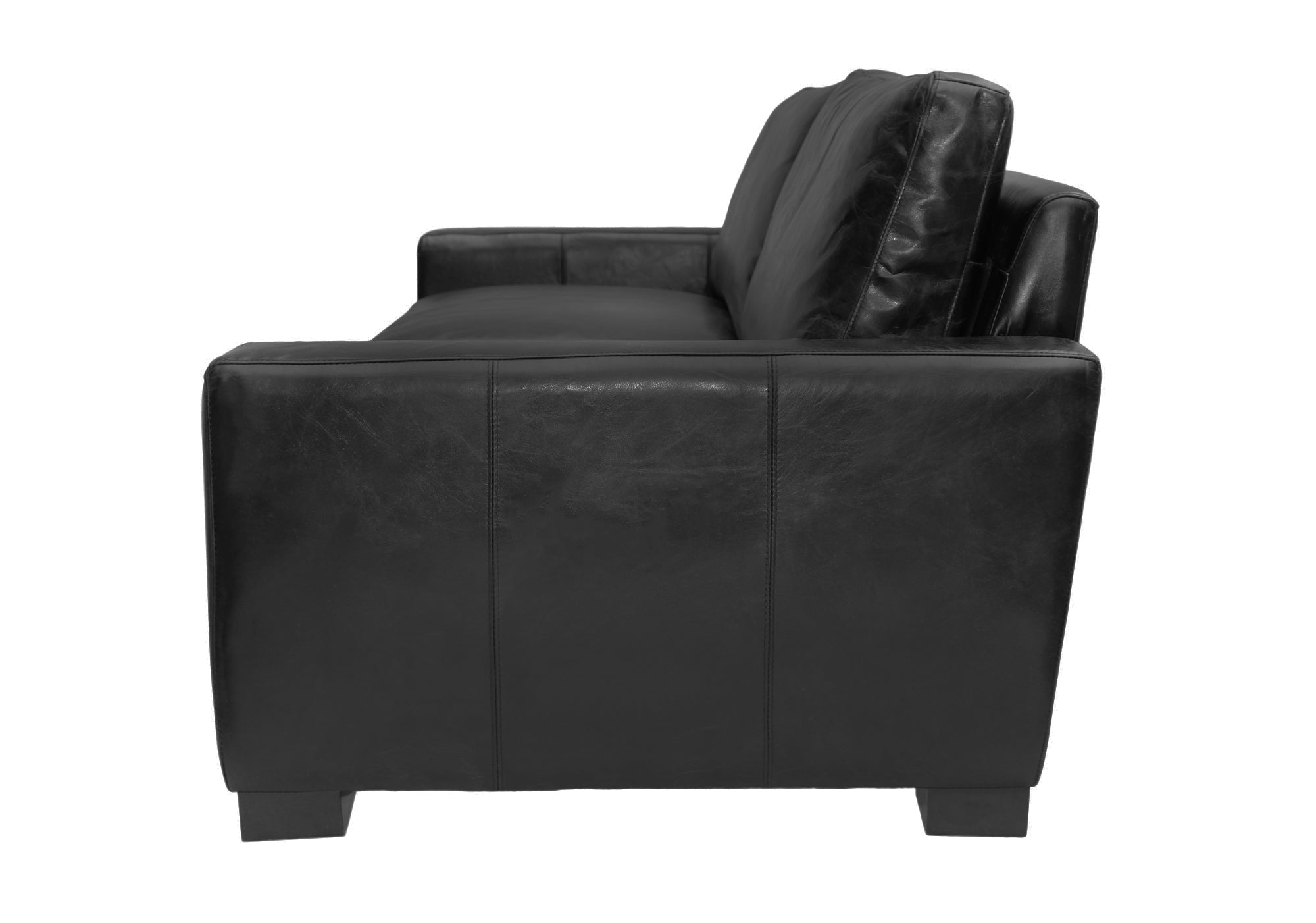 42" X 96" X 34" Black Full Leather Sofa 3 Seater