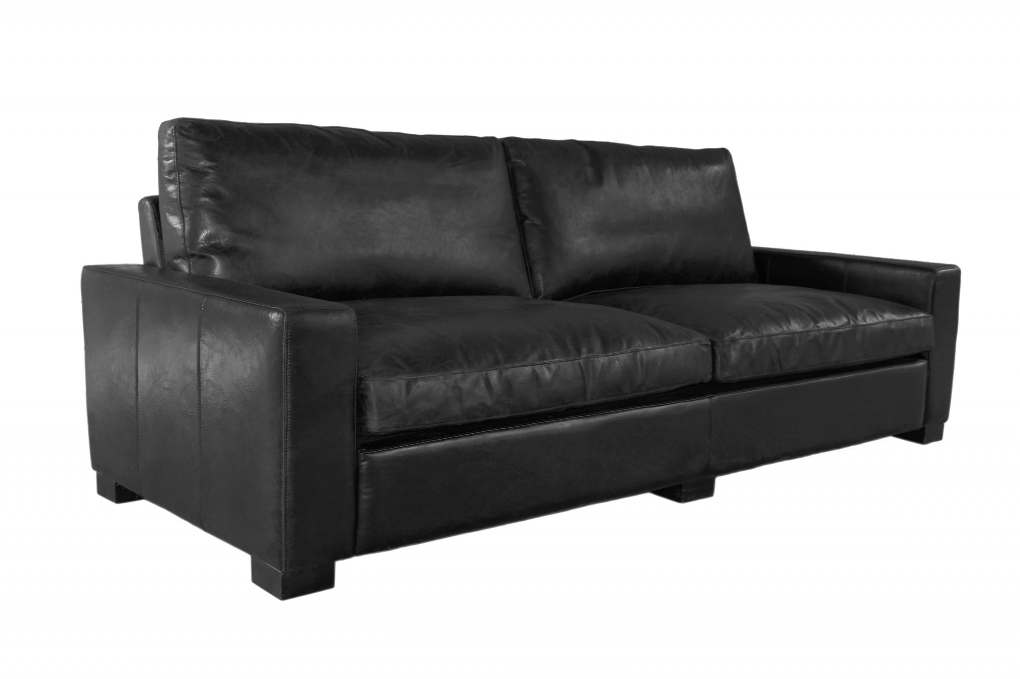 42" X 96" X 34" Black Full Leather Sofa 3 Seater