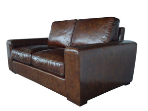 42" X 72" X 34" Brown Full Leather Sofa 2 Seater