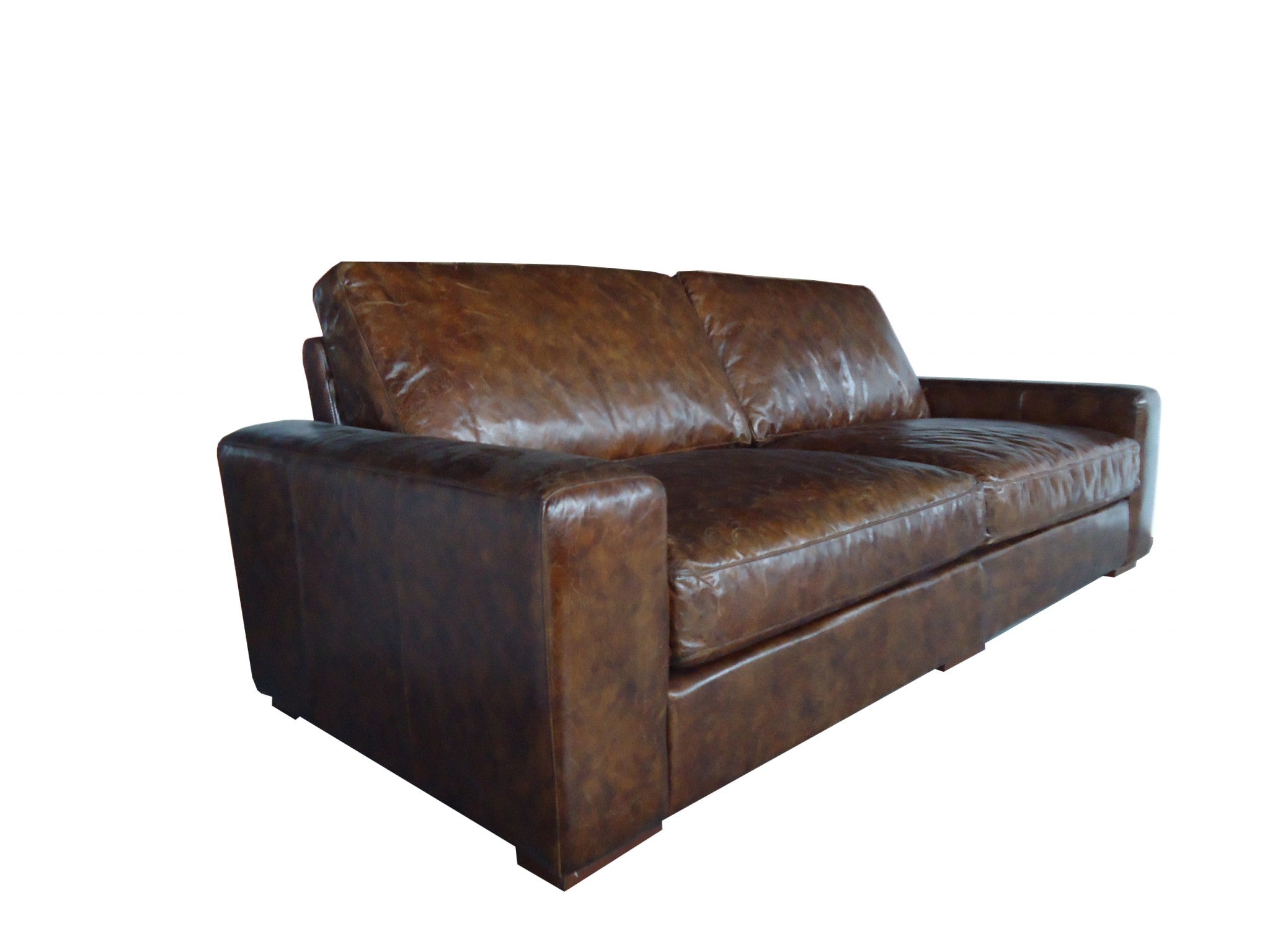 42" X 96" X 34" Brown Full Leather Sofa 3 Seater