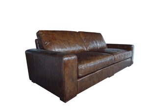 42" X 96" X 34" Brown Full Leather Sofa 3 Seater