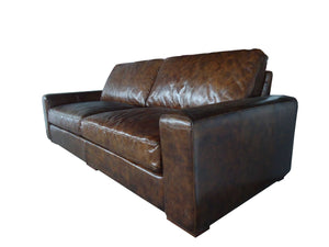 42" X 96" X 34" Brown Full Leather Sofa 3 Seater