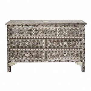 19" X 55" X 35" Brown Bone Resin Mdf Birchwood Ply Chest 7 Drawers
