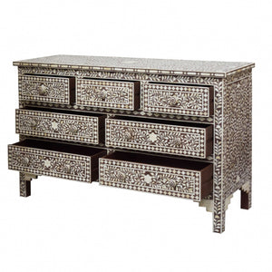 19" X 55" X 35" Brown Bone Resin Mdf Birchwood Ply Chest 7 Drawers